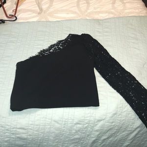 Express One Shoulder Black Lace Top - Small